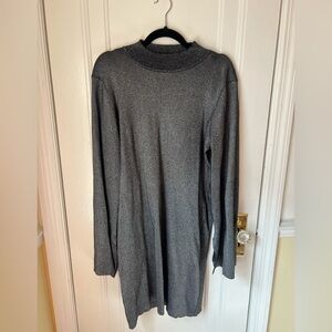 Metallic Silver Bell Sleeve Sweater Dress